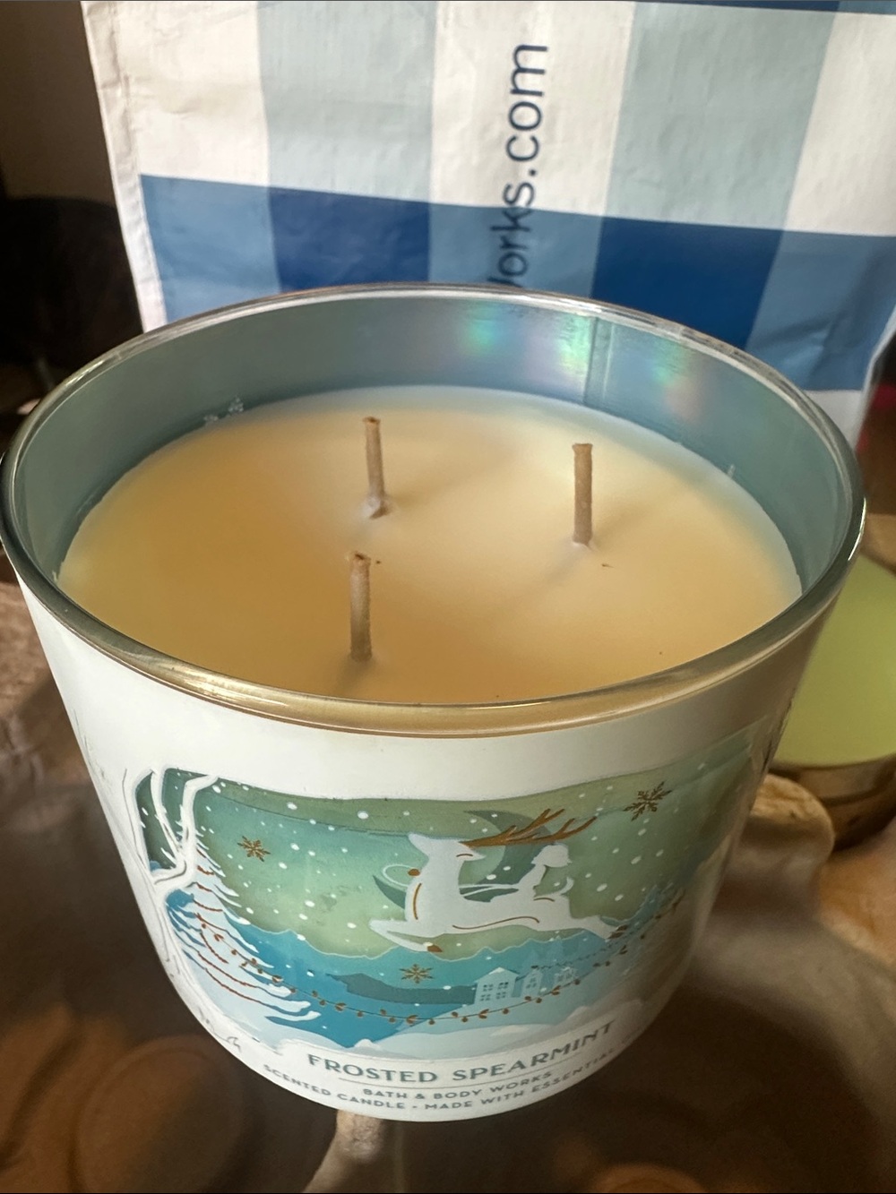 Bath & Body Works Frosted Spearmint 3-Wick Candle - Green & White